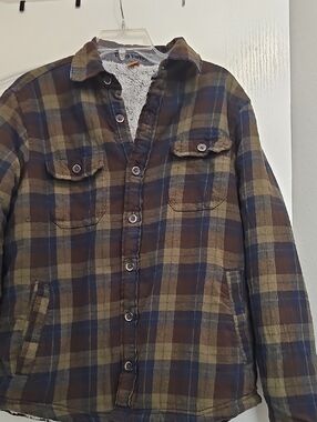 Tailor Vintage Men's Plaid Sherpa-Lined Jacket - Brown/Olive/Blue Size L